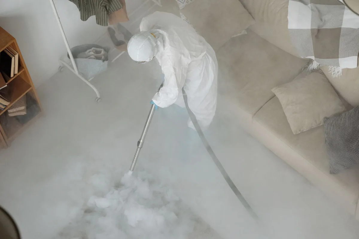 Biohazard cleanup technician in protective equipment, Lake Lucina, Jacksonville, FL